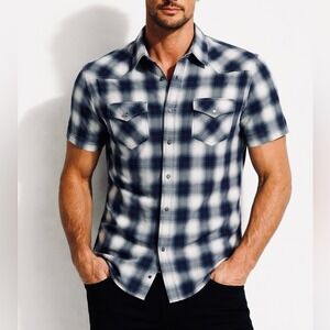 American Eagle Outfitters 2012 Black/Gray/Purple Button Down Short Sleeve Shirt